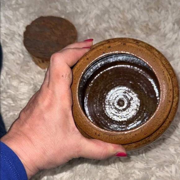 Rustic Signed Artisan Pottery Jar with Cork Lid - Picture 7 of 14